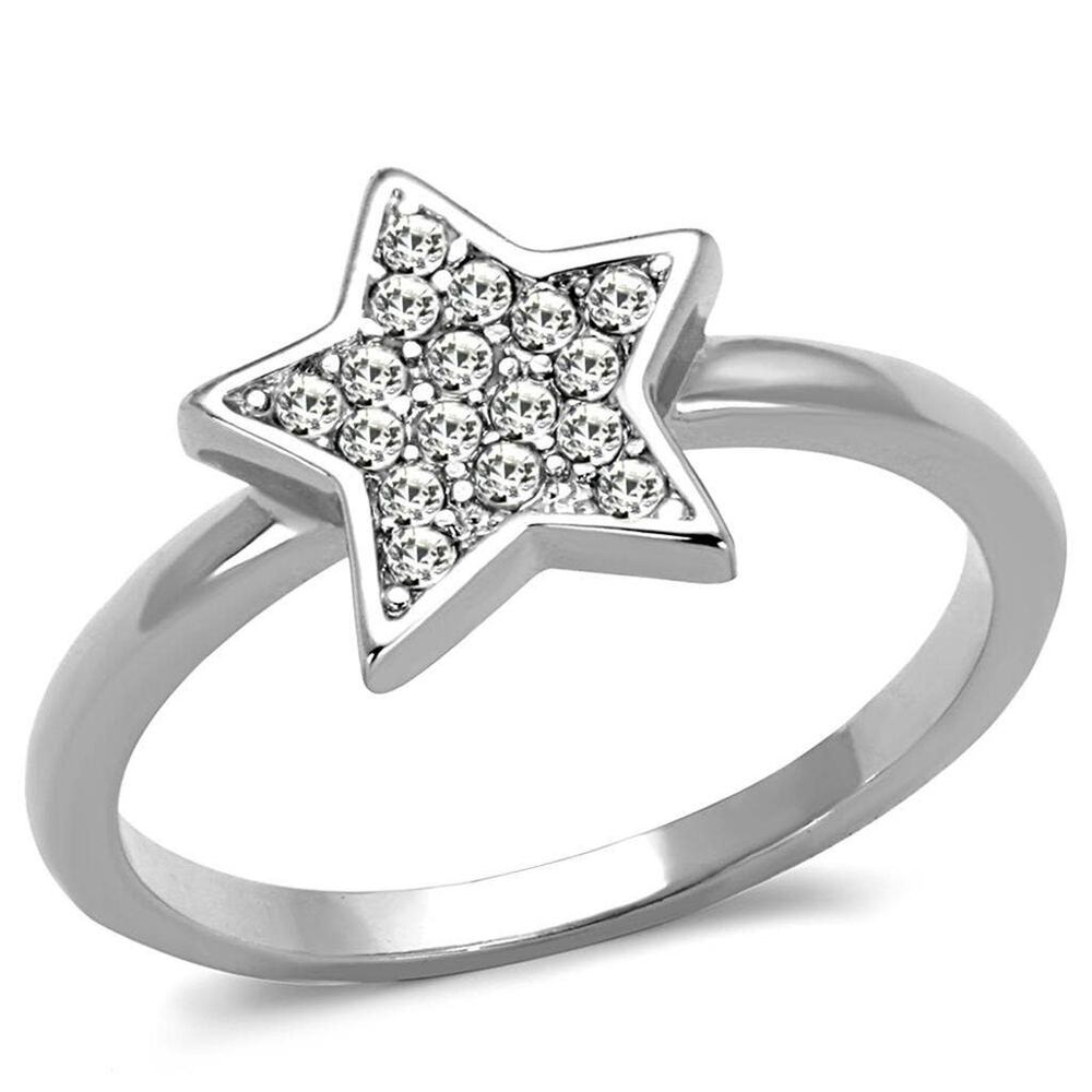 Rhodium Crystal Ring | Brass Band with Clear Top Grade Crystal